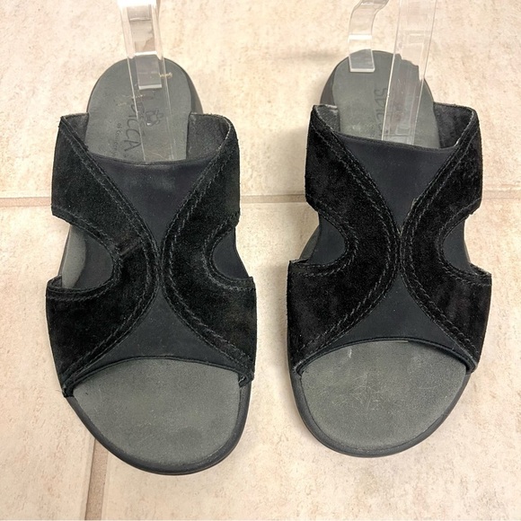SBICCA casual slip-on black suede leather sandals cushioned comfy women’s 10M - Picture 3 of 9